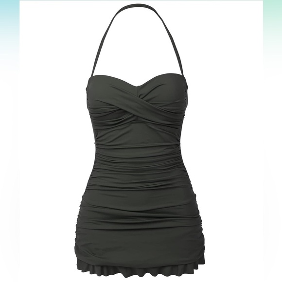 Womens Vintage One Piece Strapless Bathing Suit Tummy Control Skirt Retro NWT 16 - Picture 5 of 6